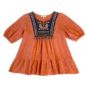 Hailey & Co. Boho Embroidered Tunic Top (Orange) Size Small 